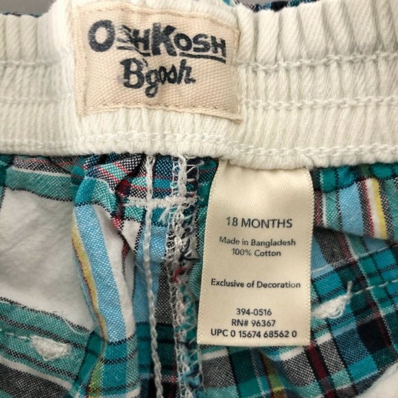 OshKosh B'gosh Plaid Cargo Shorts Boys 18 Months Blue Turquoise Elastic Waist - Picture 3 of 4